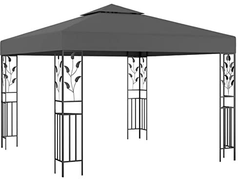 Homgoday Pavillon mit Doppeldach Gartenpavillon Gartenlaube UV-beständig Gartenzelt Partyzelt Festzelt Gartenpavillon Bierzelt für Garten Hof Terrasse 3x3 m Anthrazit 180 g/m²
