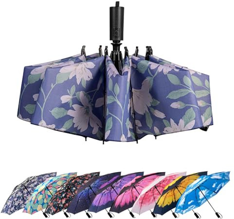 LANBRELLA Regenschirm umgekehrter Reise-Regenschirm, winddicht, kompakt, faltbar, T2.1-Lily