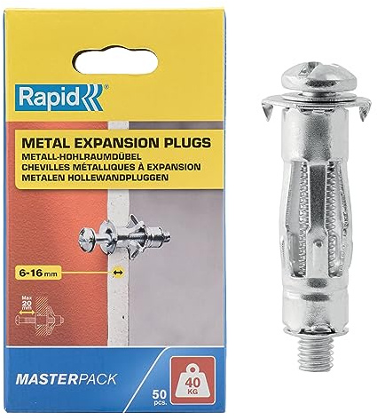 Rapid Gipsexpander För Hålväggar, 50-pack Tåliga Gipsankare För Väggar Som Är 6-16mm Tjocka, Klarar Upp Till 40 kg, Fästen För Hålväggar, Skruvankare För Gipsskivor Och Spånskivor (5001563)