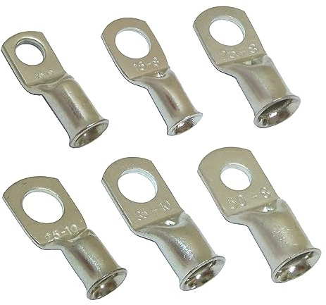 KafTon 10x Copper Tube Terminals 6mm to 95mm Cable Welding Crimp Terminal Ring Lug Battery Starter (10mm² - 8mm)