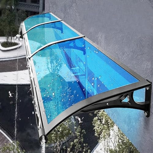 Fenstermarkise aus Aluminiumlegierung,Pultvordach mit Großem Waschbecken,Vordach für Haustür,Garten Terrassenüberdachung,Blaue Polycarbonat Haustürvordach Pultbogenvordach (60x80cm/24 x31)