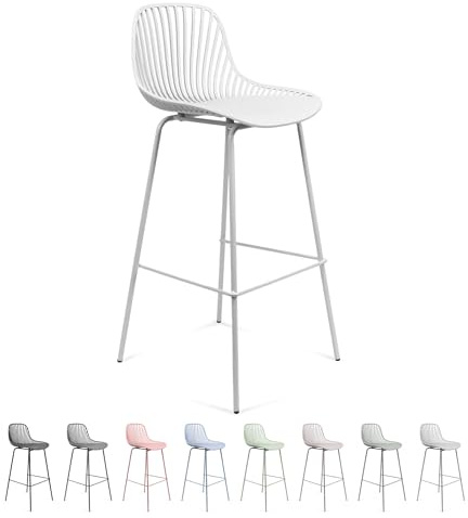 THE SECRET HOME - Taburete Alto de Polipropileno y Metal - Alto. 103 cm x Largo. 48 cm - Asiento Extra para el Hogar - Ideal para Cocina, Salon - Color Blanco