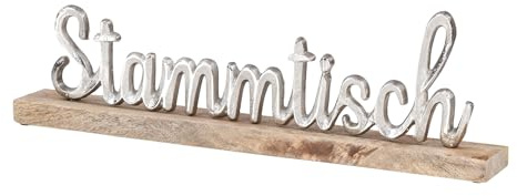 levandeo Schriftzug Stammtisch L40cm Metall Mango Silber Holz Tischdeko Deko Aufsteller Wohndekoration Geschenk
