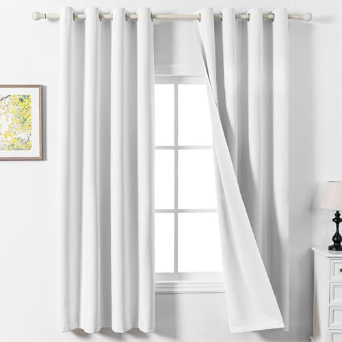MYSKY HOME Gardinen Weiss mit Ösen Schallschutz Vorhänge Blackout Vorhang Leinenoptik Gardine Verdunkelungsvorhang für Kinderzimmer und Wohnzimmer,2er Set H 225 x B 140 cm,Weiß.
