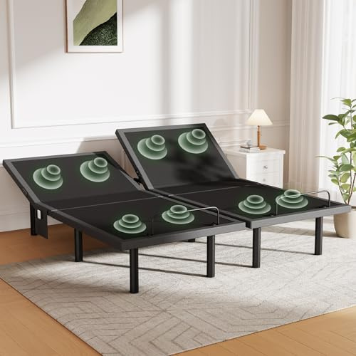 Marsail MS01-1 Split King Adjustable Bed Base with Massage, 4 Ports USB A&C Bed Frame with Under-Bed Nightlight, 3 Minutes Assembly, Wireless Control Adjustable Bed with 4 Height Options