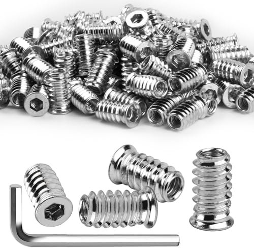 100 Pezzi M6 Inserti Filettati, Boccole Filettate per Legno, M6x25mm Bussole Filettate Dado Esagonali, Dadi Inserto Filettato Legno, Viti a Esagono Incassato per Mobili Legno