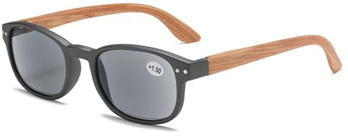 Lanomi Sonnen Lesebrille mit Holzbein Damen Herren Rechteckig Outdoor Lesehilfe Grau Linse Kunststoff Federscharnier Sehhilfe Getönt Sonnenbrille mit Sehstärke