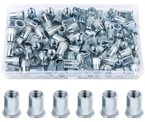 100 dadi per rivetti M6, dadi per rivetti ciechi M6, testa piatta M6, rivetti filettati, dadi filettati in acciaio zincato Rivet Nutsert, manicotto filettato per piastre metalliche, tubi, ecc.