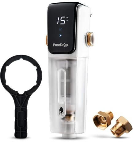PureDrop PDR-ARB50WSP Spin Down Sediment Water Filter, Auto Flushing Module with Touch-Screen, Reusable Whole House Sediment Filter for Well Water w/Scraper, 50-Micron Prefilter Filtration System