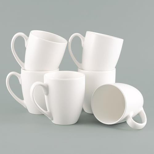 Hanseküche Set di tazze da caffè grandi – tazze da caffè in ceramica massiccia di alta qualità e di alta qualità, con manici grandi, tazze grandi (bianco, set da 6)