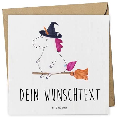 Mr. & Mrs. Panda Personalisierte Karte Einhorn Hexe - Geschenke, Einhörner, Engel, Postkarte personalisiert, Unicorn, Frau, Freundin, Karten, Teufel, Grußkarte, Grußkarten