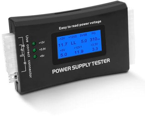 MEIRIYFA Computer PC Alimentatore Tester con display LCD, 20/24 4/6/8 Pin ATX Alimentatore di rete Computer Host Ispezione Manutenzione Tester Strumento per ATX, ITX, BTX, PCI-E, SATA (nero)