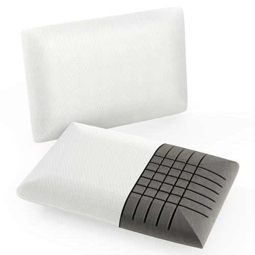 COSTWAY Bambus-Aktivkohle Kopfkissen 2er Set, 40x60cm, Memory Foam Kissen mit maschinenwaschbarem Bezug, Schlafkissen für schmerzlindernden Schlaf