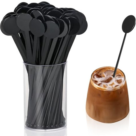 80Pcs Reusable Cocktail Stirrers Plastic Cocktail Disc Stirrers Whiskey Stirrer Black 7inch 18cm Plastic Stirring Sticks Drink Stirrers Cocktail Swizzle Sticks for Drinks Mixing (Black)