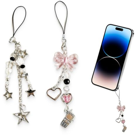 BDEPSTR 2 Pcs Colgantes para Móvil, Pequeño y Creativo, Compatible Con la Mayoría de Fundas, Llavero, Decoración de Cámara