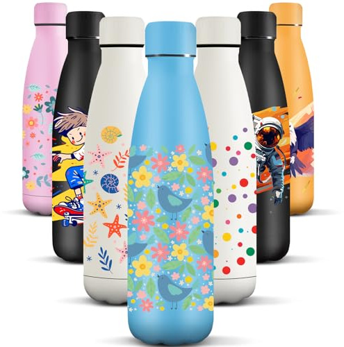 HoneyHolly Edelstahl Trinkflasche, 500ml BPA-frei, Thermosflasche, Isolierflasche Doppelwandige, Wasserflasche, Auslaufsicher, 18/8 Edelstahl, Thermoskanne für Sport, Camping, Schule