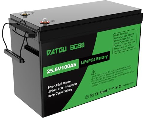 DATOUBOSS 24V 100Ah LiFePO4 Batterie, 100A BMS, 8000+Zyklen Deep Cycle Lithium Akku, MAX 2560W Leistung Unterstützung in Serie/Parallelschaltung,verwendet für Wohnmobil, Solar Home System und Boot