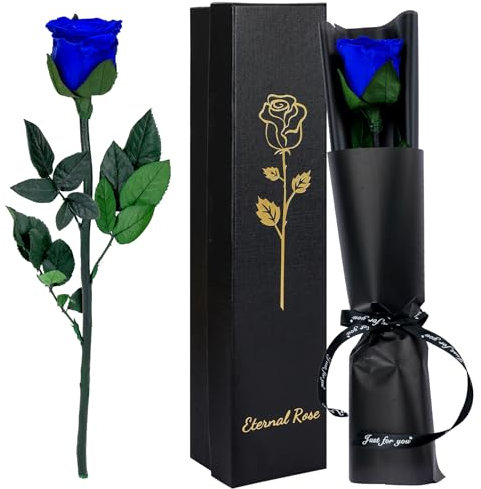 CSYY Rose Eternelle Préservée, Cadeau pour Femmes Fleur Bleu avec Tige Idee Rosee Cadeau pour Elle Maman Amie Épouse Sœur Mamie Fête des Mères Saint Valentin