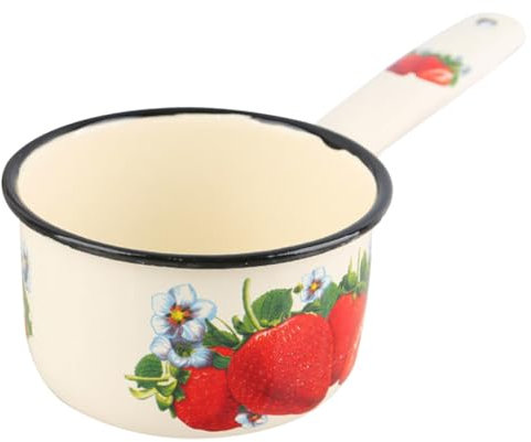 MAGICLULU Pot à Lait En Émail Multifonction Petit Format 600 Ml Long Manche, Cuisson Rapide, Antiadhésif, Couleur Jaune Clair Fraise, Cuisine Gaz Et Induction, Louche D’eau Et Casserole Portable