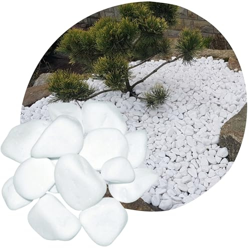 V-PREMIUM SOLUTION Galets blancs 20 kg – Galets décoratifs blancs comme neige pour décoration de jardin, allées, pots de fleurs et intérieur – 8-13 cm – Thassos