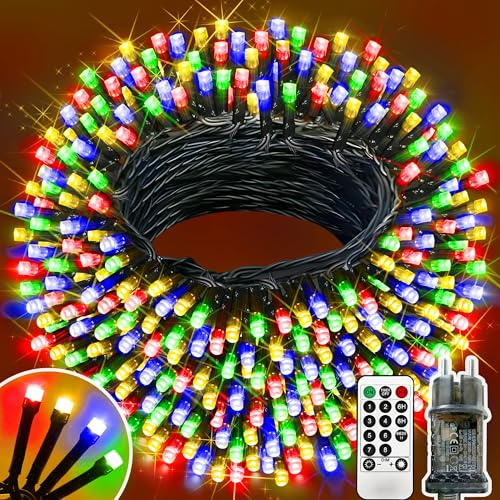 XURISEN Catena luminosa per interni ed esterni, 1000 LED, albero di Natale, 8 modalità, IP44, impermeabile, con telecomando e timer, per Natale, giardino, festa, matrimonio, colorato