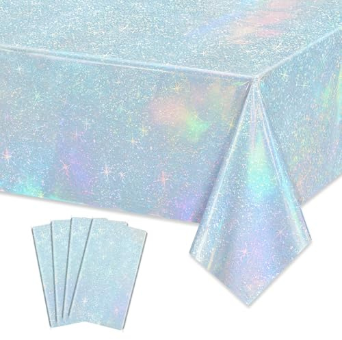 Blaue Glitzertischdecke, 4 Pack hellblaue Tischdecken für königsblaue Geburtstagspartys Hochzeit Babyparty, 130 x 220 cm