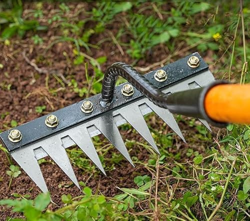 Rateau De DéSherbage, 5/6/7/8 Dents bertaus rateau de désherbage, Outil De RâTeau De DéSherbage, RâTeau en MéTal Durable pour Terre Et Pelouse (8 Dents)