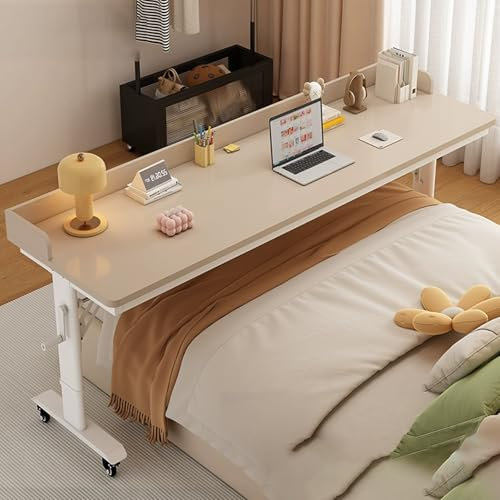 Höhenverstellbarer Betttisch – mobiler Rollbetttisch für Laptop, tragbarer Laptop-Schreibtisch mit Rollen, ideal für Zuhause und Schlafzimmer, praktischer Arbeitstisch über dem Bett