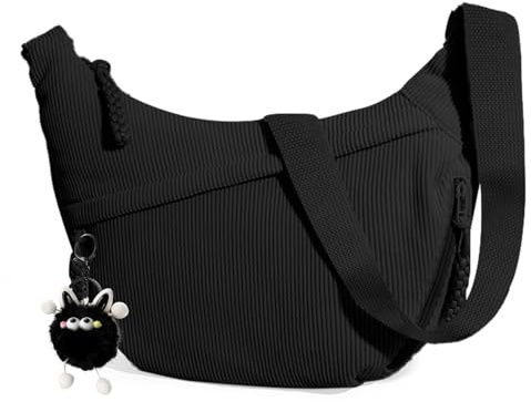 Scettar Corduroy Crossbody Bag Damen, Umhängetasche Damen Halbmond Umhängetasche Schwarz, Casual Schultertasche mit Verstellbarem Schultergurt, Stylische Handtasche für Arbeit, Reisen und Alltag