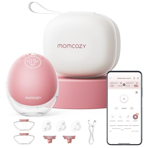 Momcozy M9 Hands-Free Breast Pump, Portable Single Electric Pump, Red | Mobile Flow, App Control, 15 Custom Levels, Personalized Multi-Modes, DoubleFit Flange