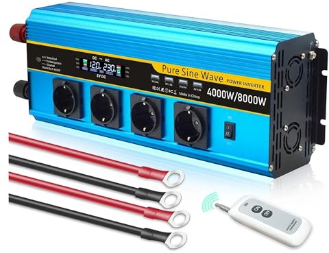 Onduleur Sinusoïdal Pur 8000W DC12V/24V vers AC220V/230V Télécommande Écran LCD Convertisseur Puissance Camping-Car Batterie Solaire Prise Européenne Onduleur Puissance(B 8000W Peak,12V_50HZ)
