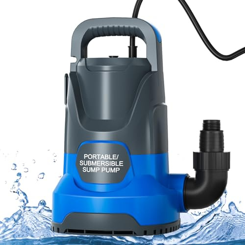 PANRANO Sump Pump 1HP Submersible Water Pump 3700GPH Electric Portable Transfer Water Pump for Pool Draining Basement, Blue
