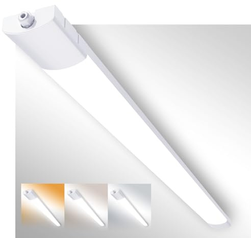 Fynokst LED Feuchtraumleuchte 150CM 1er-pack, 48W 5400Lumen Feuchtraumleuchte LED, 6000K/4000K/3000K Kellerlampe, IP65 Wasserfest Feuchtraumlampe für Keller Werkstatt Garage Küche Büro