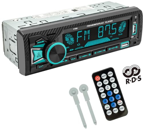 RDS Car Stereo Bluetooth 5.1, 1 Din Car Radio Bluetooth Hands-Free Calling 4x65W with Clock, Voice Assistant, Vehicle Location Tracker, Audio Recording, 7 LED Colors Supports 2 USB/AUX In/TF/FM/AM