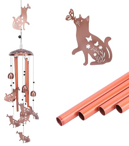 Wind Chime for Garden, Cat Butterfly Wind Chime Outdoor Decorative Vintage | Metal Hanging Gifts for Elders, Window, Patio, Backyard, Home Decor, Cat Butterfly Ornament Birthday