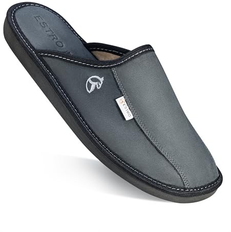 ESTRO Zapatillas De Casa Hombre Invierno Piel De Carnero Pantuflas Casa Hombre Lana Suela De Memoria Frost (44 EU, Azul Oscuro)