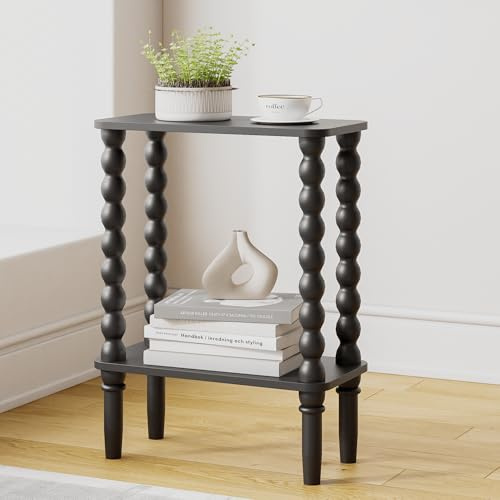 JERX 2-Tier Narrow Side Table Small End Table Black