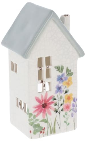 Shudehill Giftware Garden House Tealight Holder, Grey, Small | Floral candle lantern with soft window glow for cosy home styling