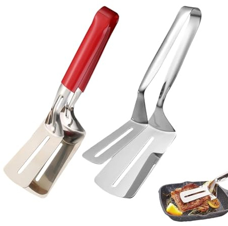 Grillzange aus Edelstahl, antihaftbeschichtet, strapazierfähig, verbrühungssicher, für Pfannkuchen, Kuchen, Brot, Fisch, Steak, Hamburger, Grill, Pizza