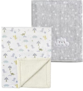CREVENT 2 Stück 75x100 cm Kuschelige weiche warme Babydecke für Säuglinge und Kleinkinder Kinderbett Bettwagen - Graue Wolke + Nerz Dinosaurier