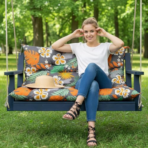 ZxrFxr Coussins de balancelle imperméables 2/3/4 places avec bande antidérapante pour décoration de jardin élégante (fleur florale, 150 x 100 cm)