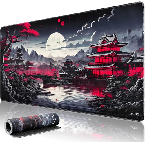 XXL Gaming Mauspad, 900x400mm Anime Mousepad, Überdimensionales rutschfeste Japanische Kunst Mauspads, Schreibtischunterlage für PC Tastatur Maus Grau