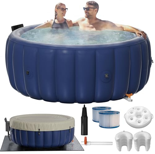 Vasca idromassaggio gonfiabile blu, 185,4 x 71,1 cm, per 2-4 persone, spa all'aperto portatile con 146 getti regolabili a bolle, luci LED d'atmosfera, pannello Smart Touch, copertura e accessori (2