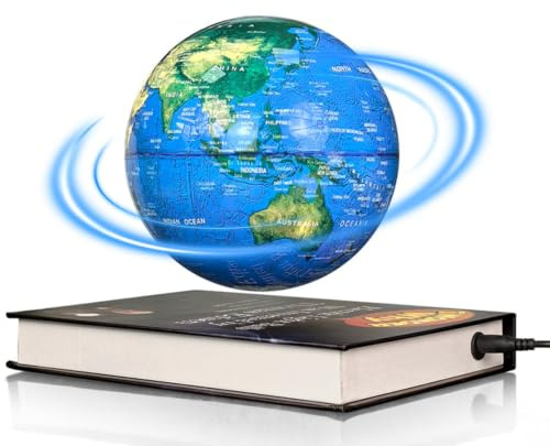 Lampada globo galleggiante, mappamondo a levitazione magnetica da 6 con rotazione automatica a 360°, nuovi gadget tecnologici per la decorazione della scrivania di casa e dell'ufficio e l Blue Books