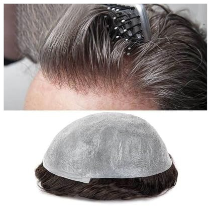 Hårstycken Manshårprotes Ultratunn PU-hud 0,02 mm-0,04 mm Alla V-öglor Handbundna tupé-hårstycken for män Indiskt människohår Hårsystemenheter(Medium Light Brown,8x10)