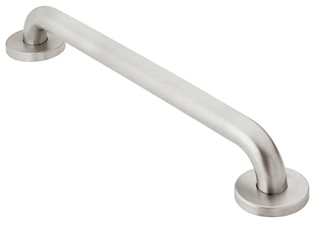 Moen Home Care Bathroom Safety 24 Inch Stainless Steel Handicap Grab Bar for Bathtub and Shower, Slip Resistant Peened Texture, Elderly Assistance Product, Polished Brass, R8724P