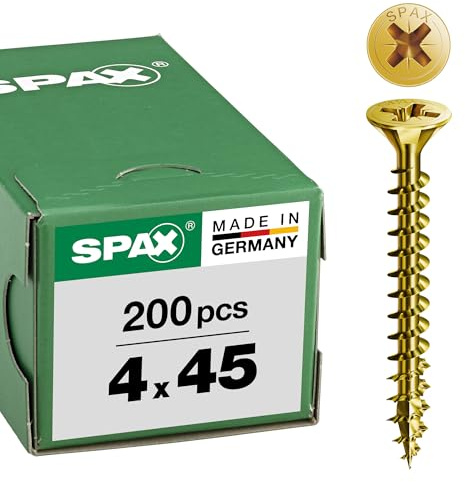 SPAX Universalschraube, 4,0 x 45 mm, 200 Stück, Kreuzschlitz Z2, Senkkopf, Vollgewinde, 4CUT, YELLOX A2L, gelb verzinkt, 1081020400453