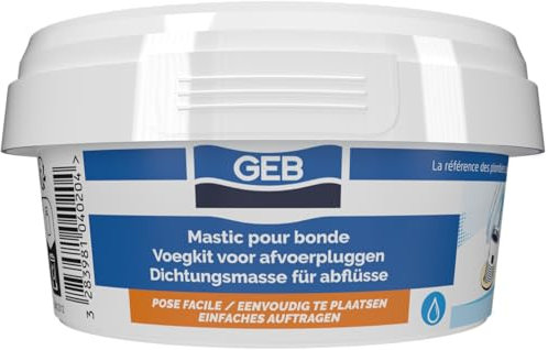 GEB Mastic d'étanchéité pour bonde de lavabo, évier, Baignoire, Douche ou pour Emboitement de tuyaux - Pot 200g - Beige