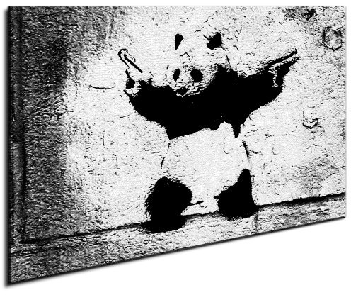 'Foto leinwand24 – Banksy Graffiti Art Panda with handguns/aa0116/Immagine su Telaio, Legno, Nero-Bianco, 120x100 cm