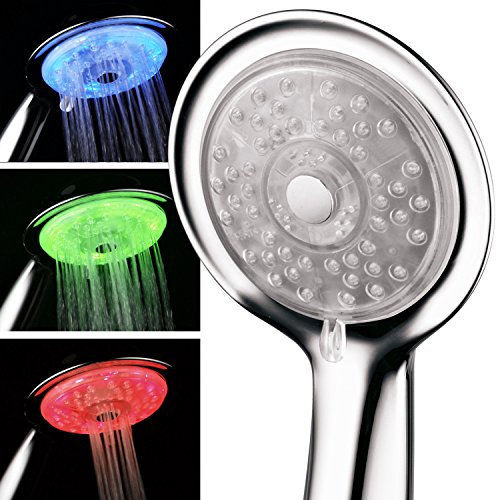 Luminex by PowerSpa Pommeau de douche 7 couleurs LED 4 réglages avec buse de pression turbo 7 couleurs changeantes automatiquement toutes les quelques secondes
